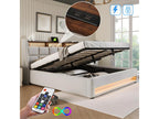 Lit coffre avec chargeur USB et LED - 140x200 cm - Beige - Decoessentielle