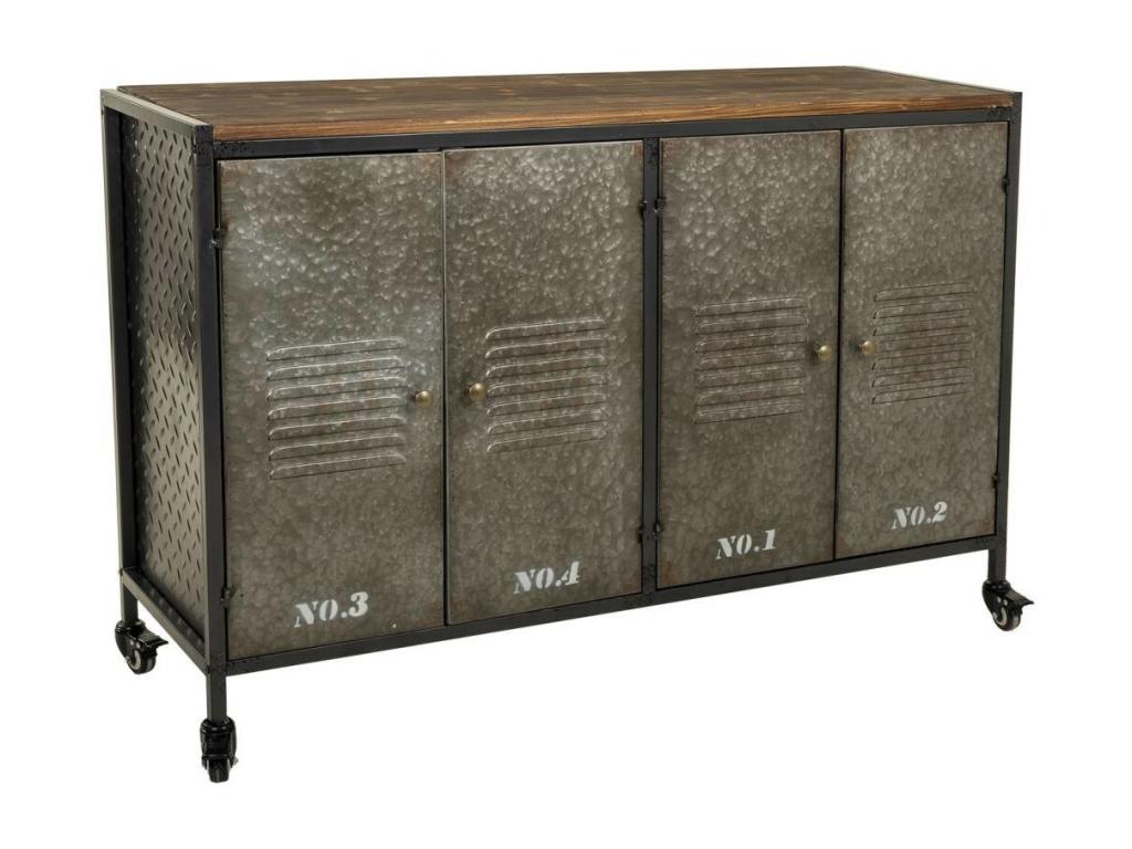Buffet en métal et bois avec 4 portes 124.5*40.5*82.5h cm