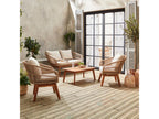 Salon de jardin 4 places – Mobiliercosy – en corde tressée. bois et aluminium. beige / coussins beiges
