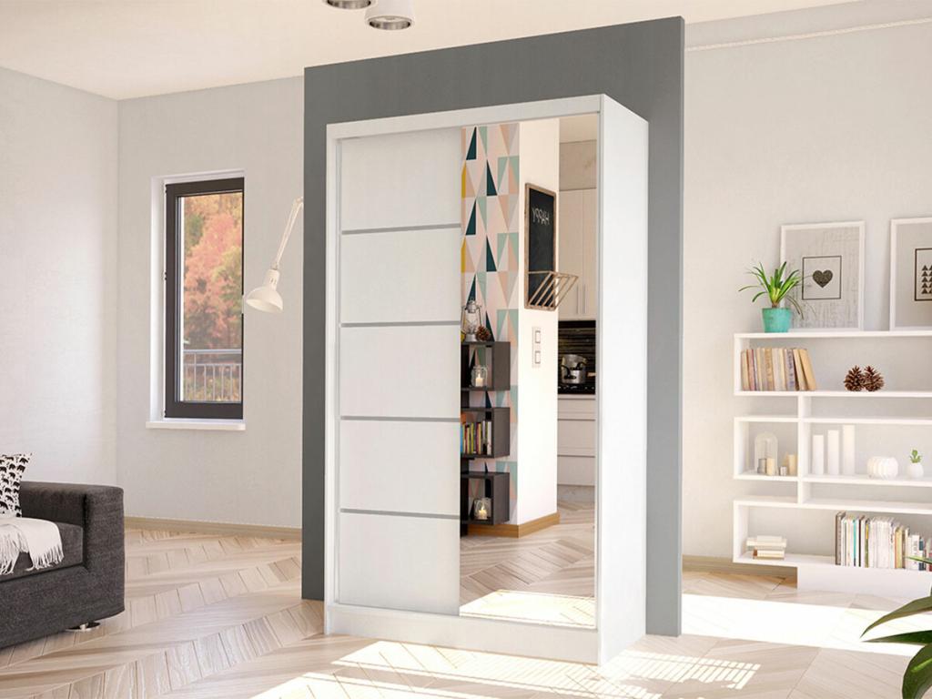 Armoire Mobiliazen 166, Blanc, 200x100x58cm, Portes d'armoire: Glissement