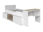 Lit combiné 90 x 190/200 cm avec bureau et rangements - Blanc et naturel - Decoepure