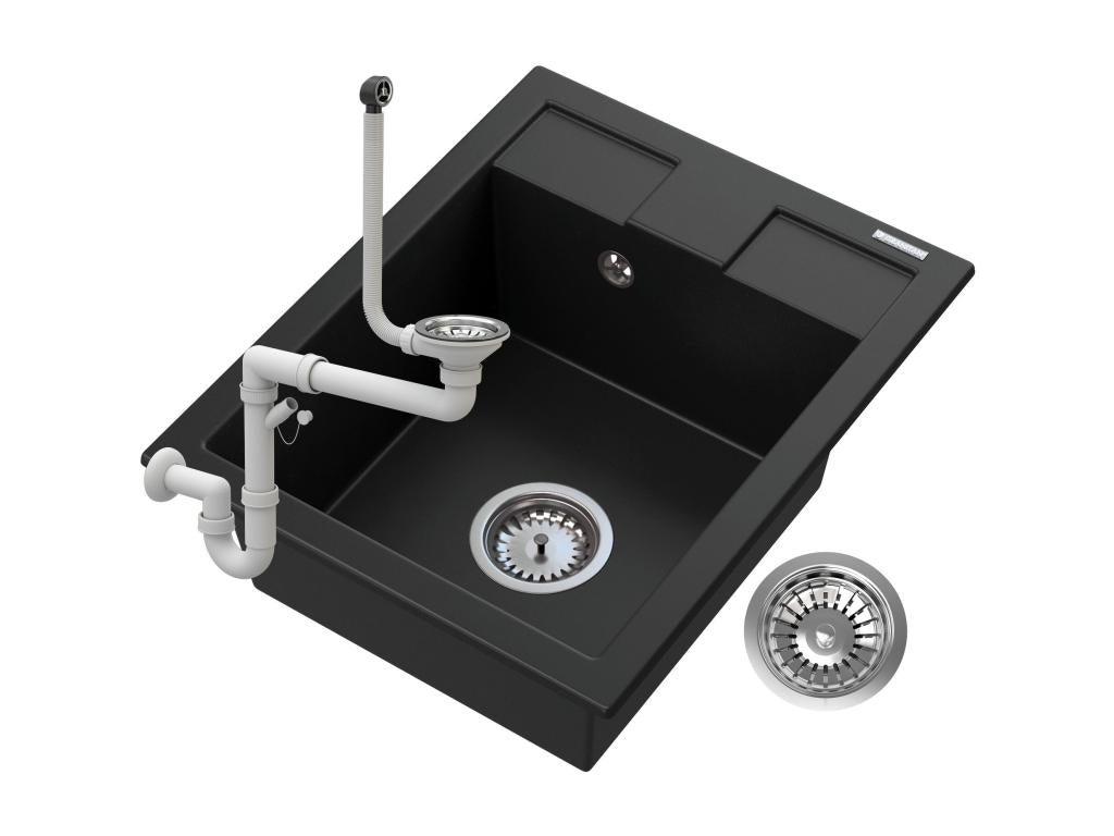 ÉVIER EN GRANIT NOIR + SIPHON SAMOS CHROME