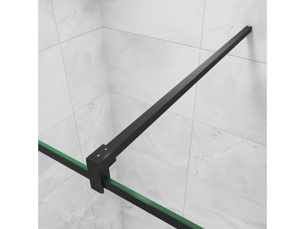 Paroi de douche fixe à l'italienne 80x200cm avec barre de fixation 90cm en carré - Noir - 8mm verre coloré et anticalcaire