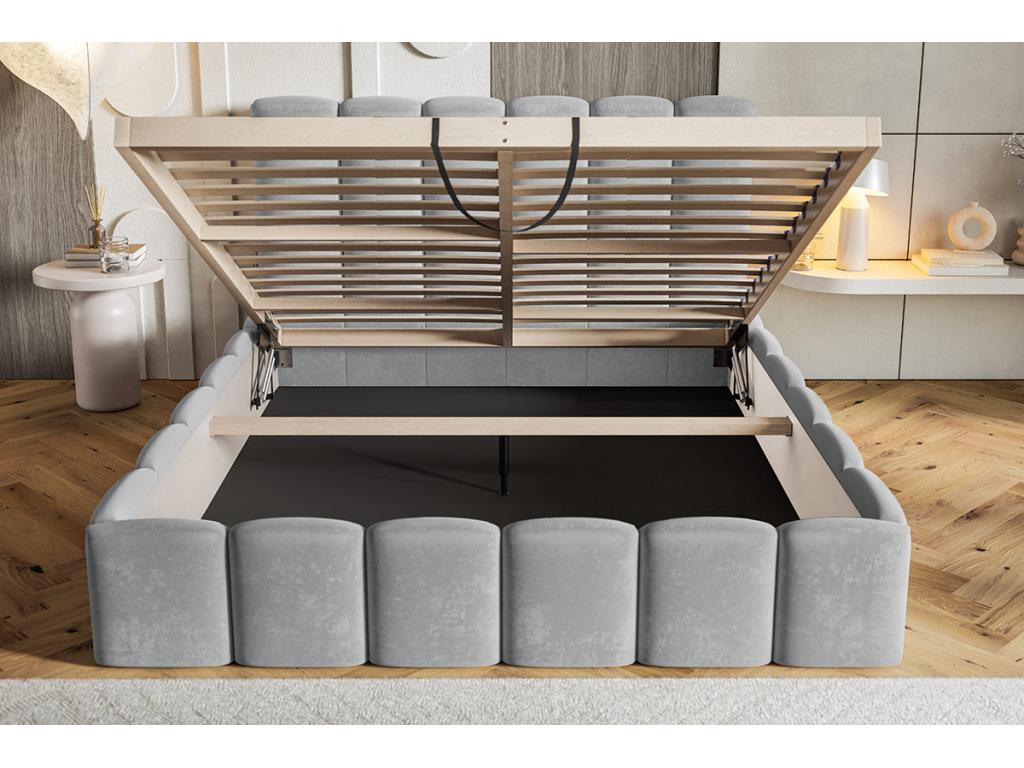 Decoepure Lit Rembourré 160 x 200 cm avec Rangement Palermo - Lit Double 160x200, tissu bouclé Gris foncé (Anthologie 18)