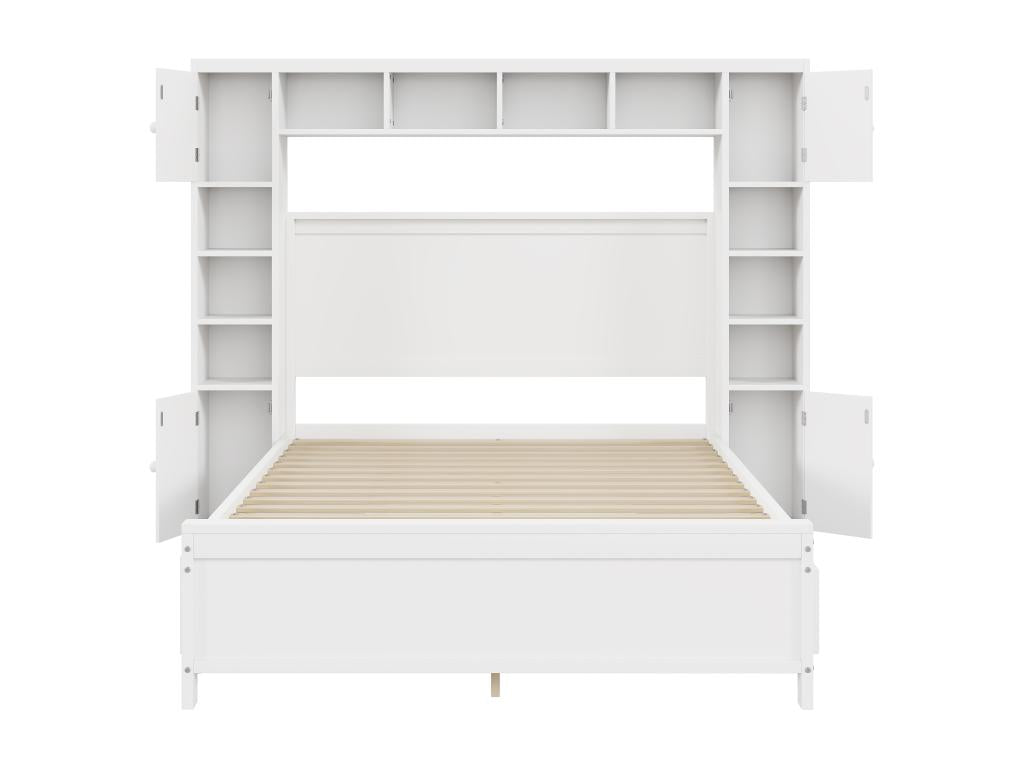 Lit 140 x 200 cm avec 4 tiroirs et rangement - Bois massif - Décor blanc - Decoepure