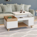 id market Table basse rectangulaire Plateau relevable et Plateau Amovible Avec coffre Lola bois et blanc