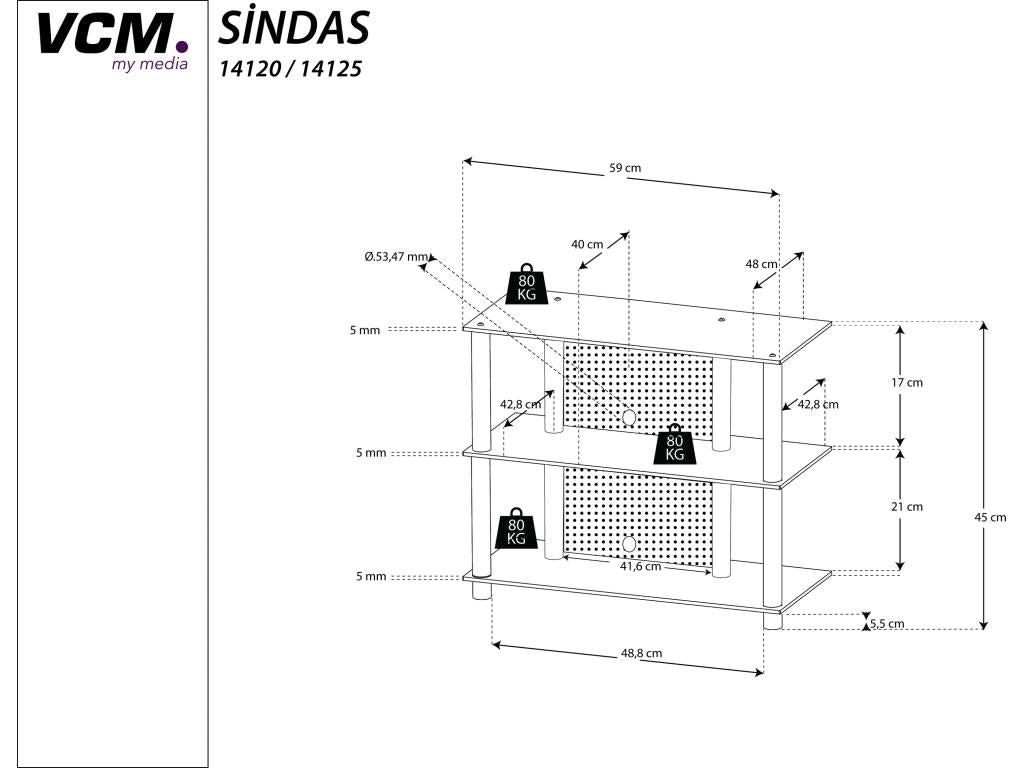 Decoepure Meuble TV Buffet Rack Fernseh Board Alu Glas Tisch Sindas (verre transparent)