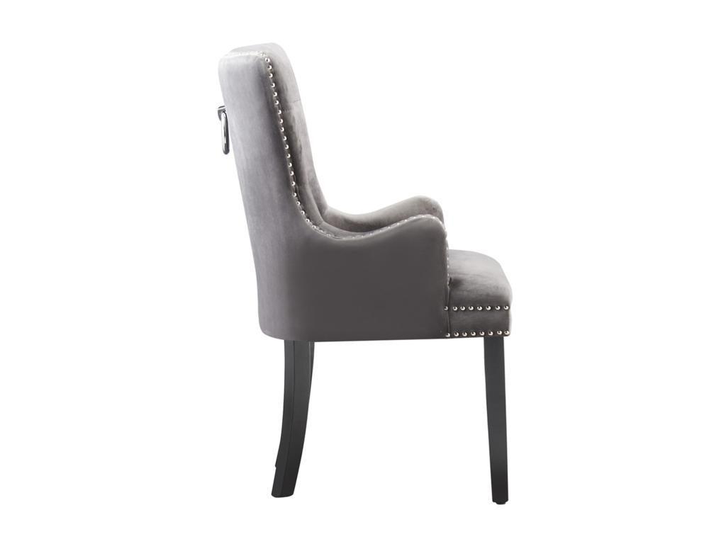 Parfaitemeuble - Lot de 6 Chaises Capitonnées en Velours - Avec Accoudoirs - Pieds en Bois - Gris Foncé