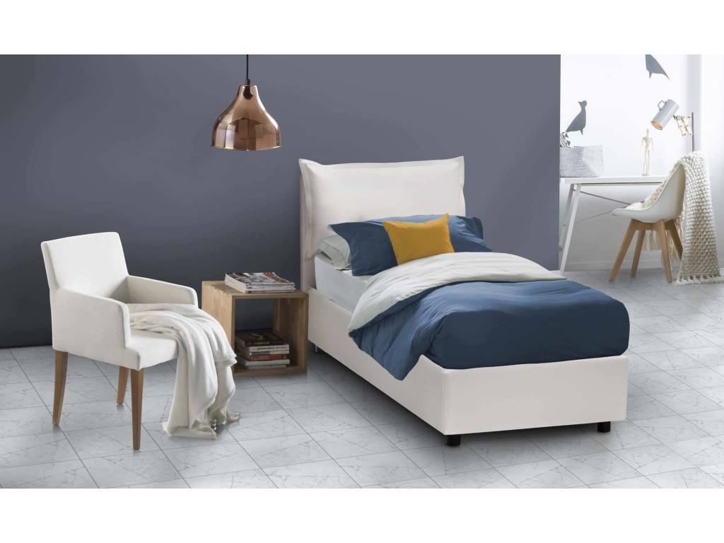 Lit simple Mobiliercosy, Lit coffre avec revêtement en éco-cuir, 100% Made in Italy, Ouverture frontale, adapté pour matelas 90*200 cm, Blanc