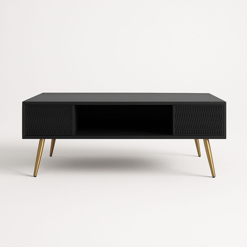 Table basse noire en MDF avec pieds dorés