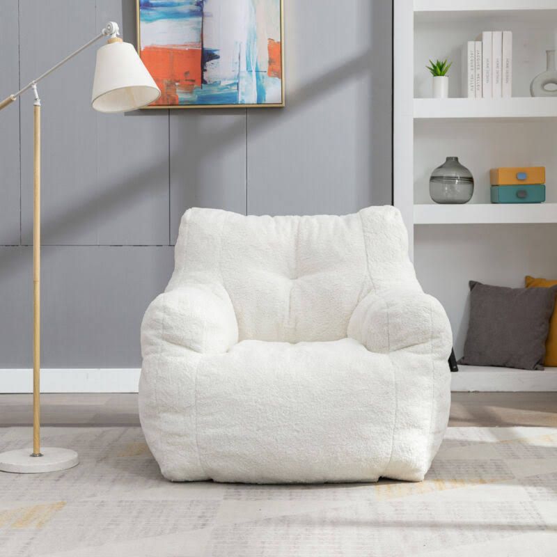 Fauteuil Poire en mousse capitonnée douce avec tissu Teddy, Ivoire