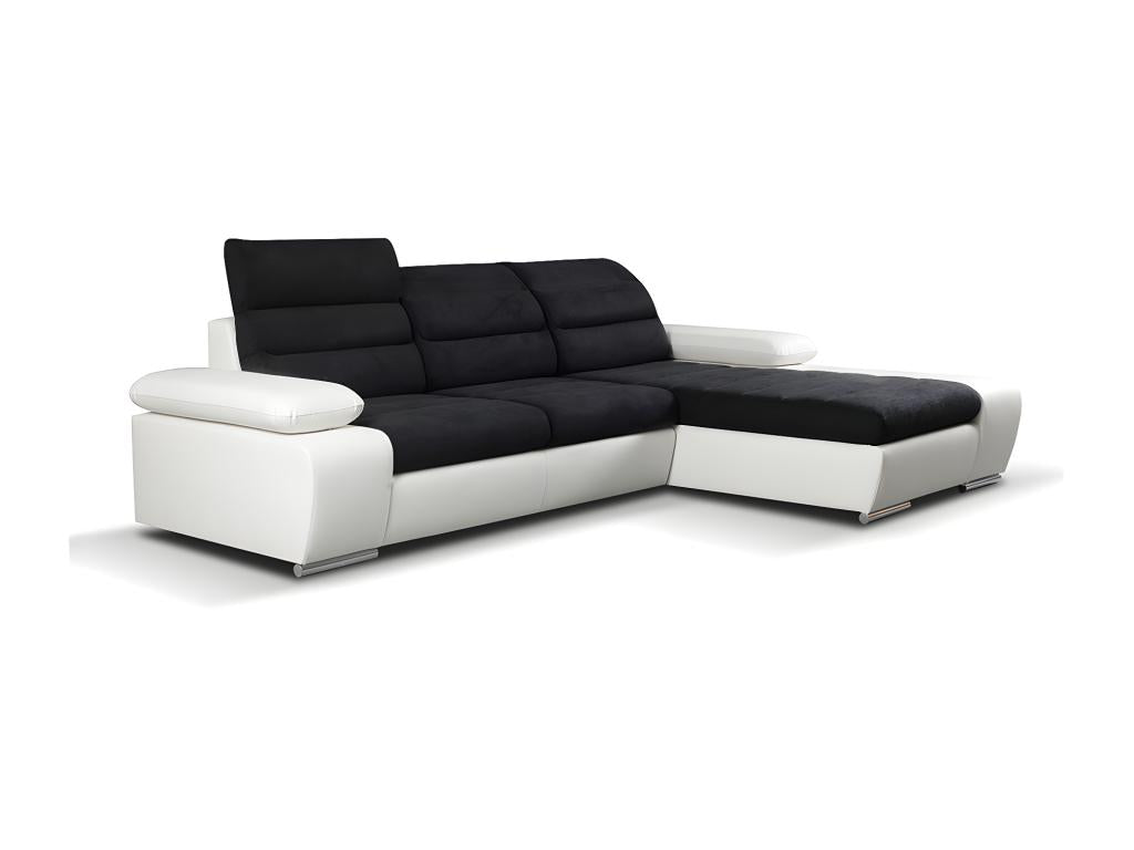 Canapé d'angle convertible en tissu et simili Decoinspi - Bicolore noir/blanc - Angle droit