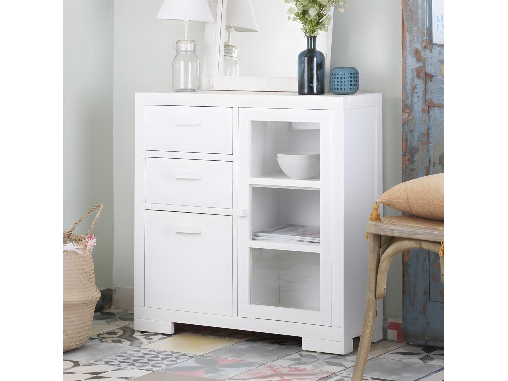 Meuble d'entrée en bois massif blanc 80x80