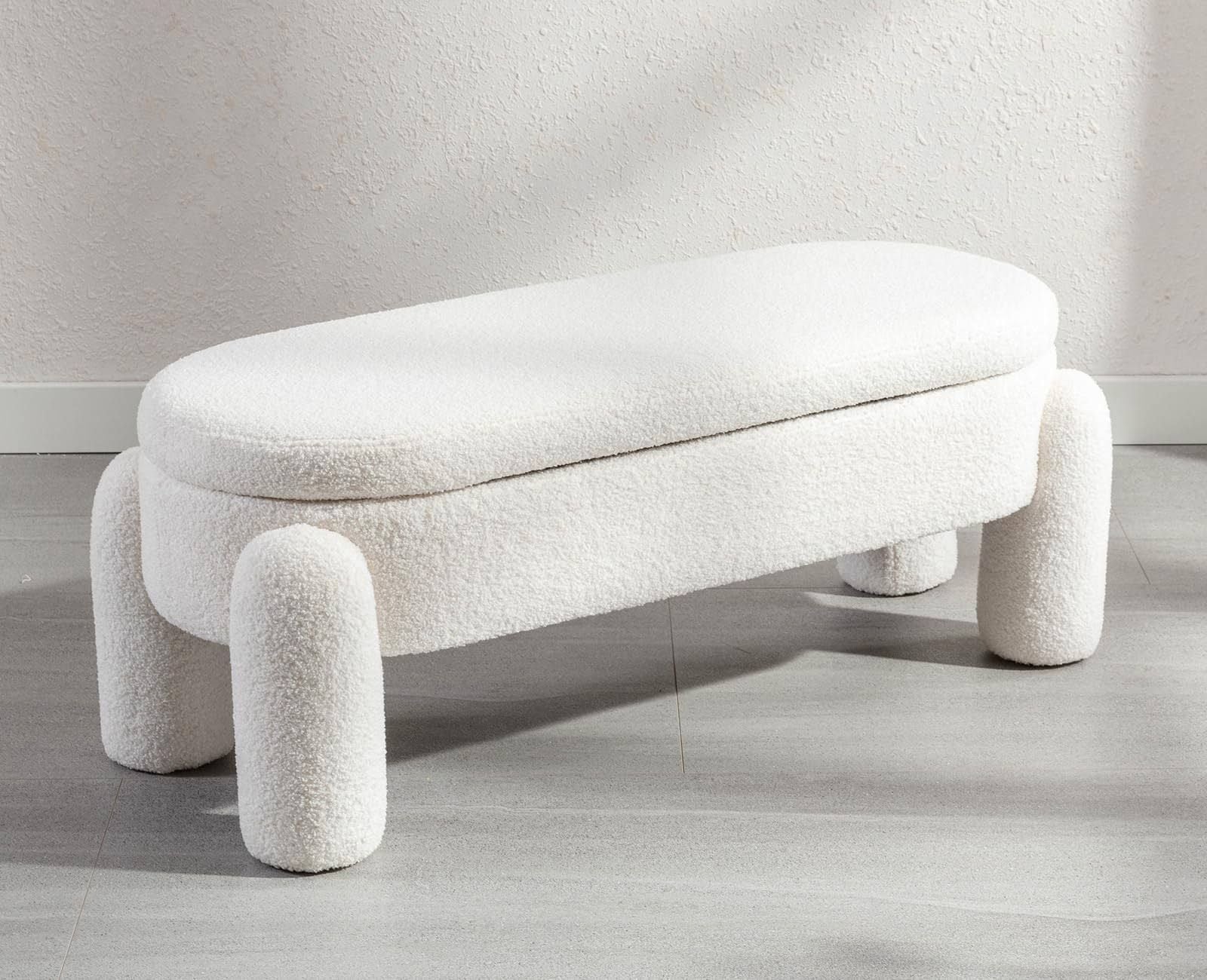 Wahson Banc de Rangement Pliable Banc en Bouclette, Banc de Lit pour Salon et Chambre, Banquette d'entrée avec Design et Banc Bout de Lit Moderne,