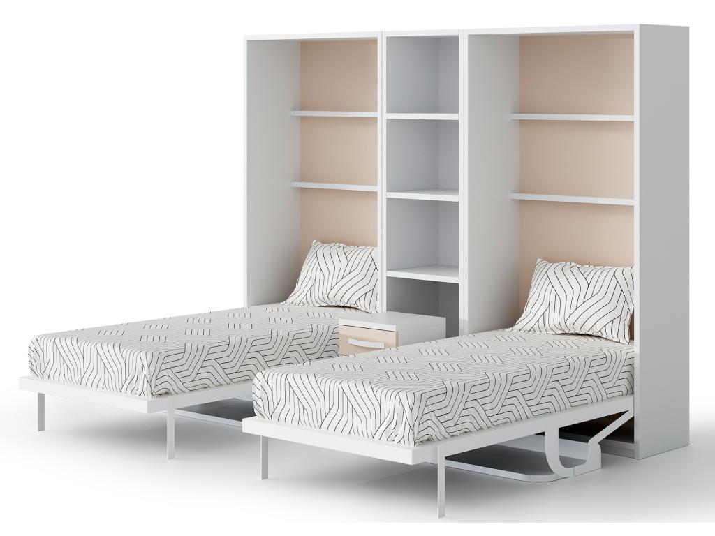 Lit escamotable vertical 90x190 avec bureau Studante-Façade Chêne blanc