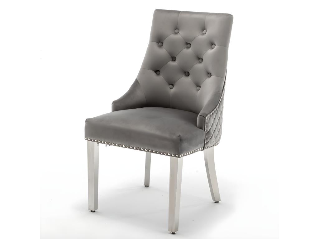 Lot de 2 chaises Mobilierdoux mattelassée et cloûtée Mobilierdoux velours Gris