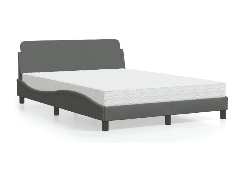 Lit avec matelas gris foncé 120x200 cm tissu