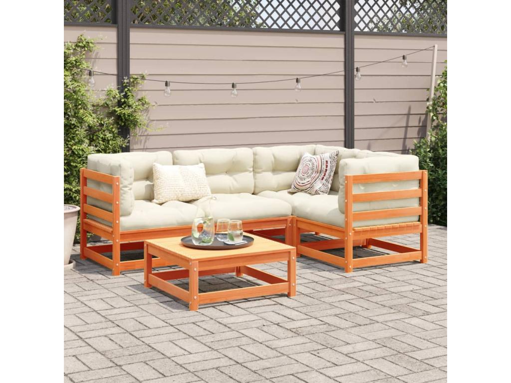 Salon de jardin 5 pièces cire marron bois de pin massif