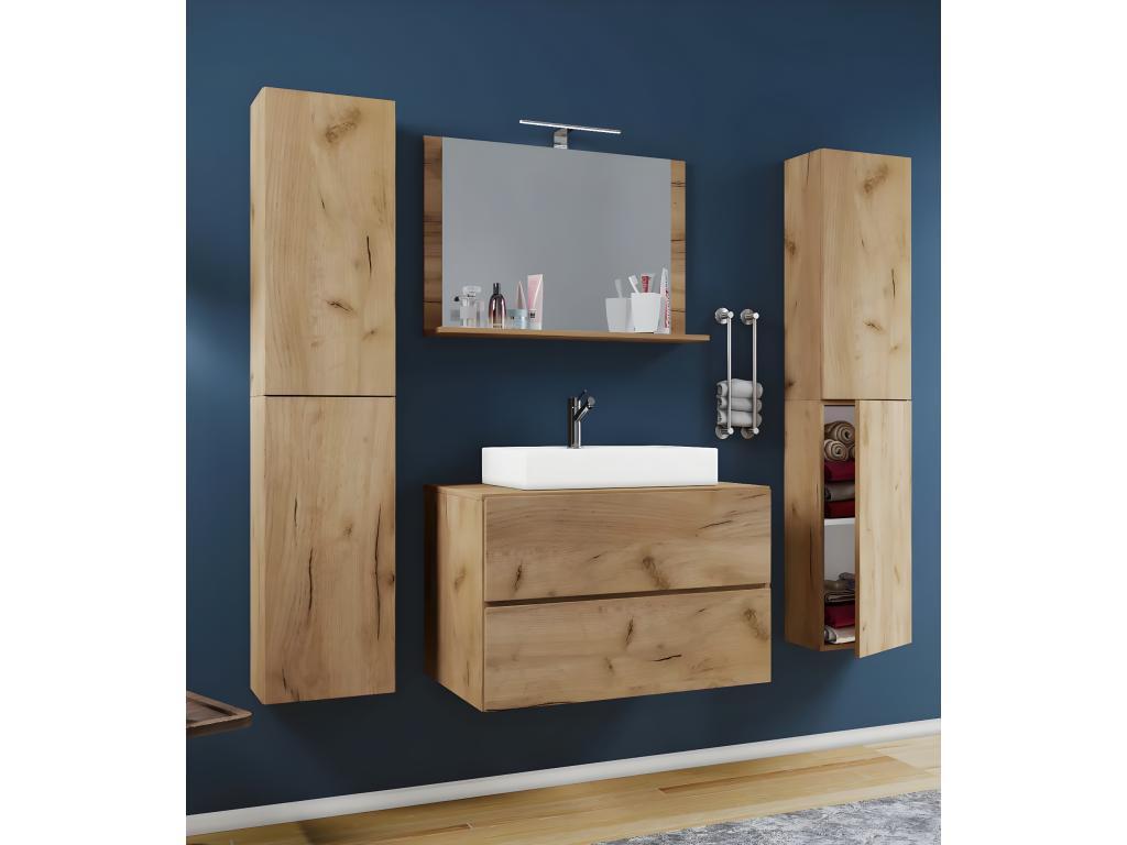 Mobiliercosy 5 pièces lavabo ensemble de meubles de salle de bains lavabo Lendas XL tiroir (chêne miel|80)