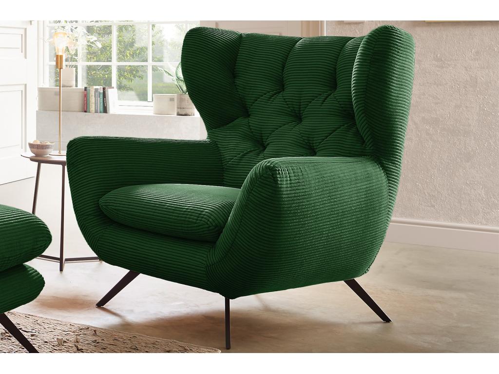 Fauteuil - vert émeraude velours tricoté - CHARME