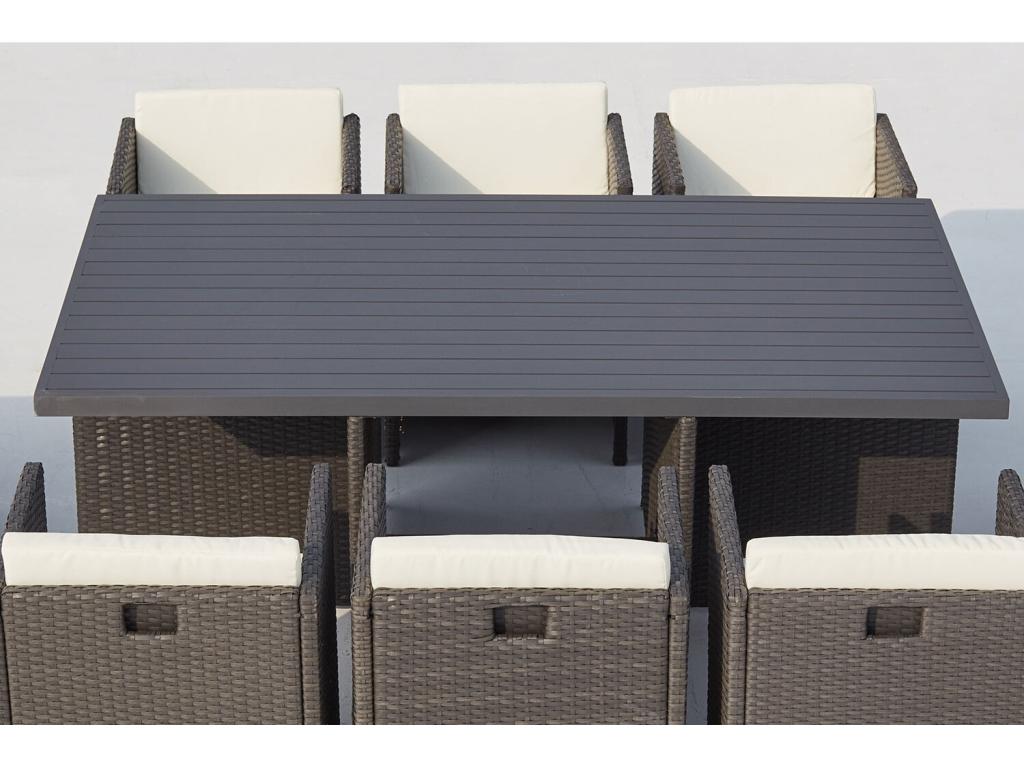 Salon de jardin encastrable 10 places en résine tressée et alu gris/blanc SUNSET