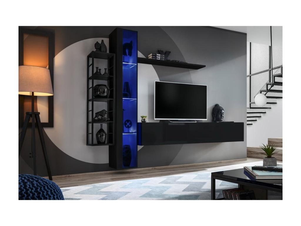 Décoépure suspendue noire avec 1 porte vitrée et éclairage LED inclus. Collection Décoepure.