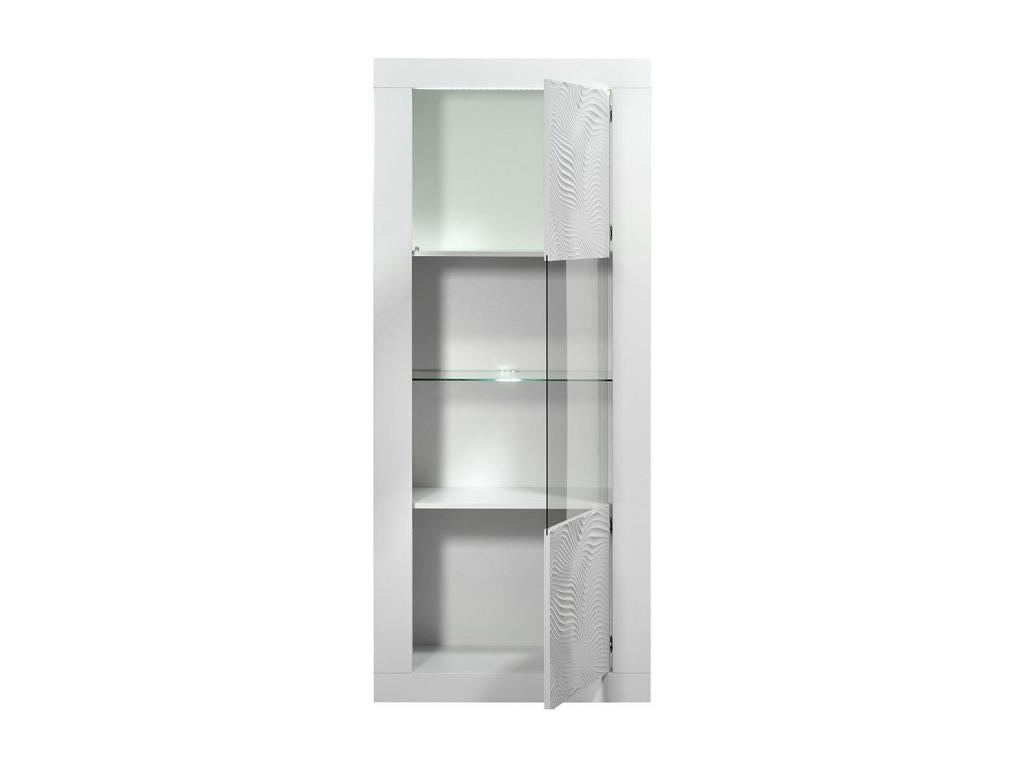 Vitrine avec éclairage à Led 1 porte bois laqué blanc à reliefs Boivana 80cm