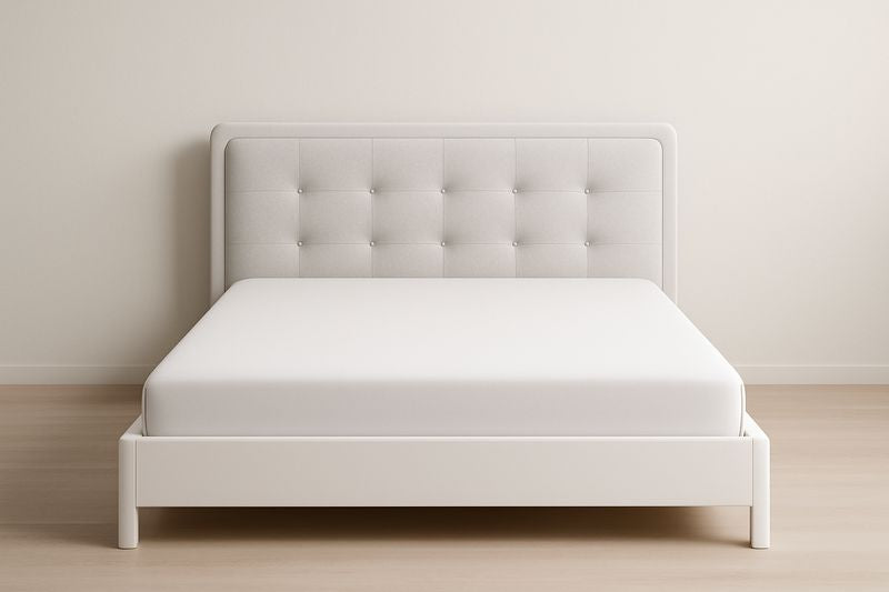 Lit plateforme en bois avec tête de lit en tissu 200x160×100 cm Beige