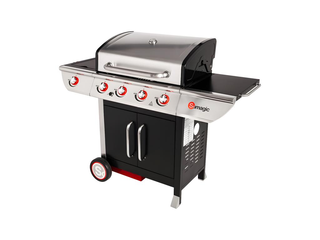 Barbecue à gaz avec chariot Mobiliercosy 450GPI, 4 brûleurs, 1 réchaud latéral et Mobiliercosy