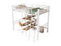 Lit mezzanine 90*200cm - avec bureau et étagères de rangement - Blanc