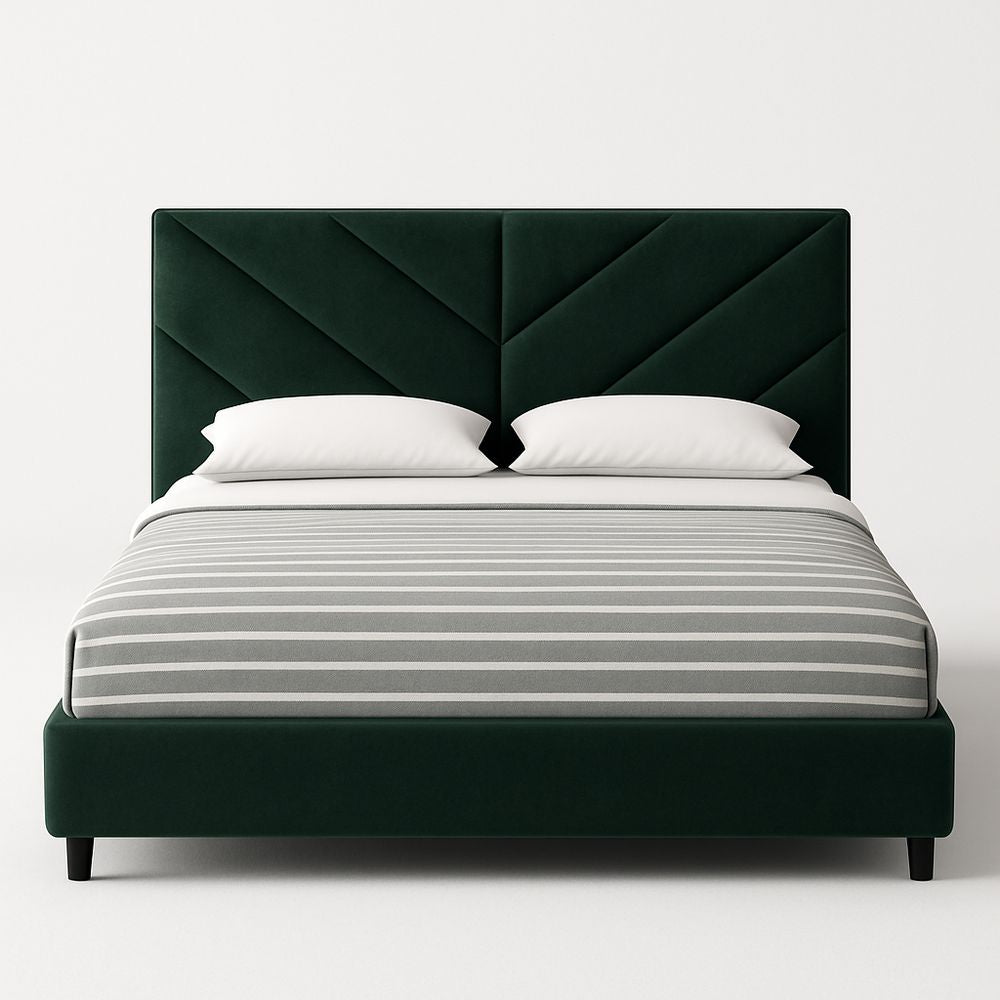 Lit double en velours vert avec cadre en bois 160x200 cm