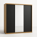 Armoire Noir et Chêne avec Portes Coulissantes et Miroir