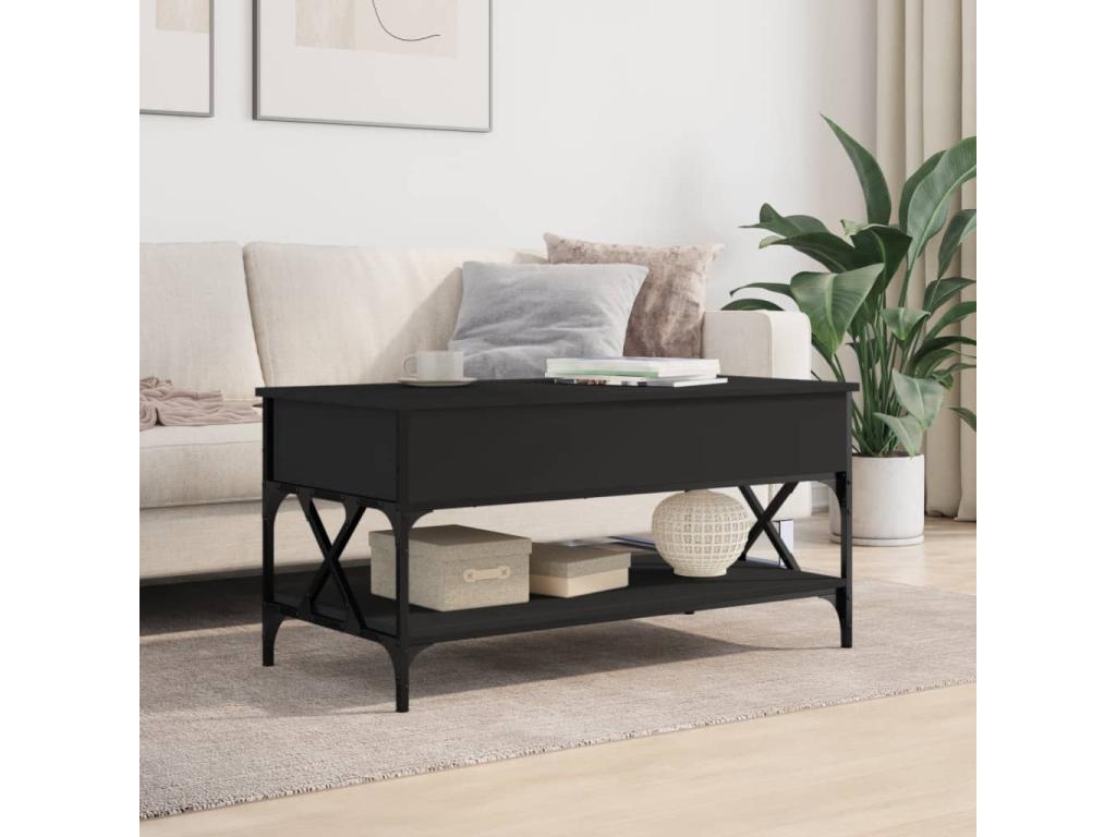 Table basse noir 100x50x50 bois d'ingénierie et métal