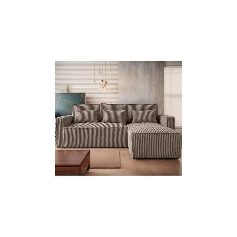 maison et styles Canapé d'angle réversible 232 cm en velours grosses côtes