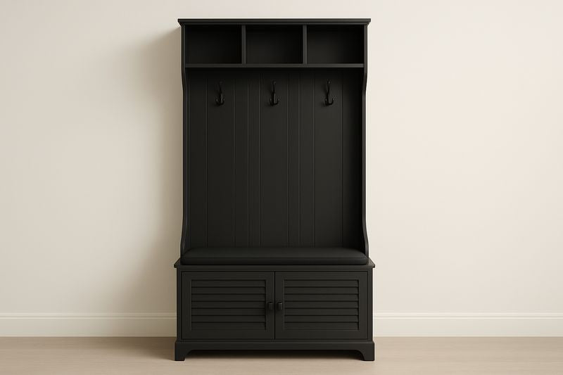 Banc d'entrée avec crochets en bois MDF Noir 180×100×40cm