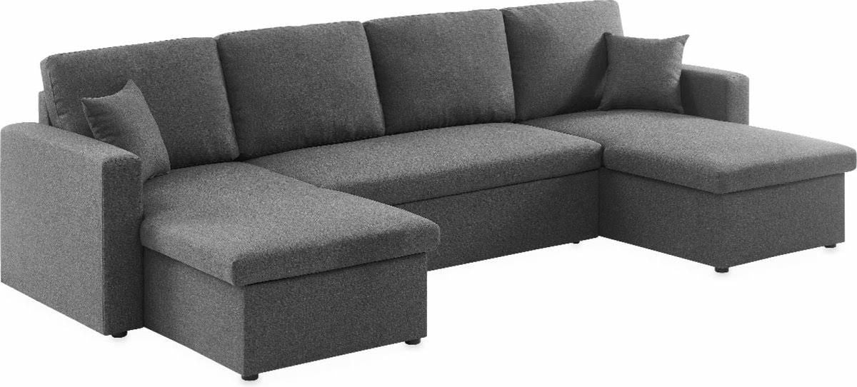 sweeek Canapé panoramique convertible en tissu gris 4 places. rangement du coffre. éclairé modulable