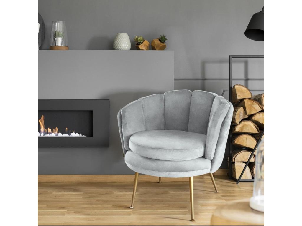 Fauteuil Arrondi en Velours Zenmobilier 80cm Gris