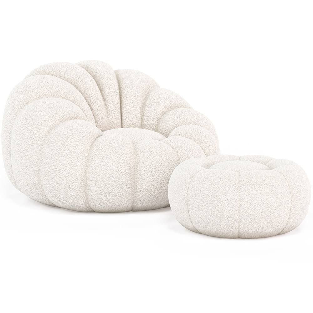 Fauteuil Pouf en bouclette fausse fourrure Tapissée