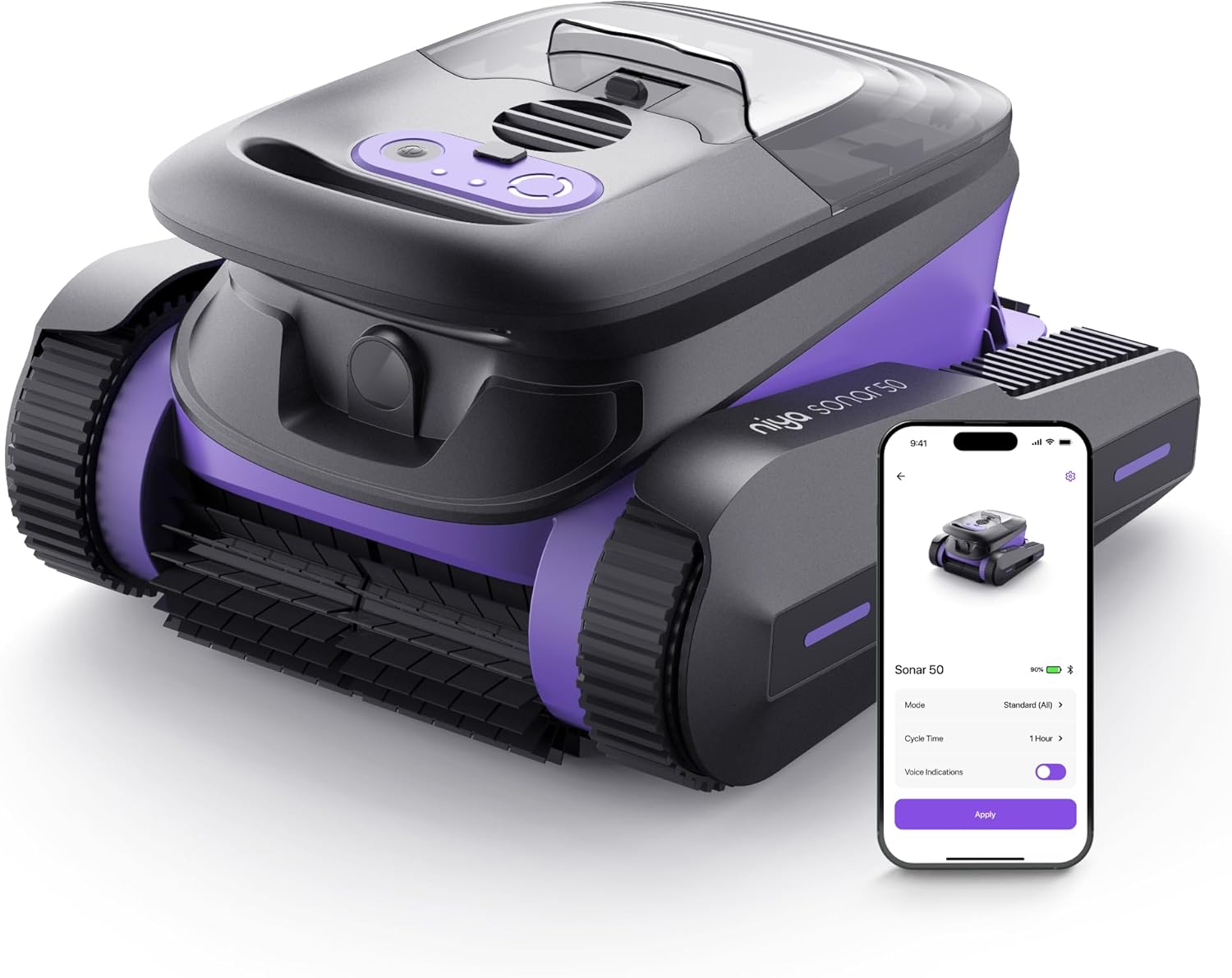 Niya Sonar 50 Robot aspirateur de Piscine sans Fil, Idéal piscines jusqu'à 12 mètres, Nettoyage de la Ligne d'eau