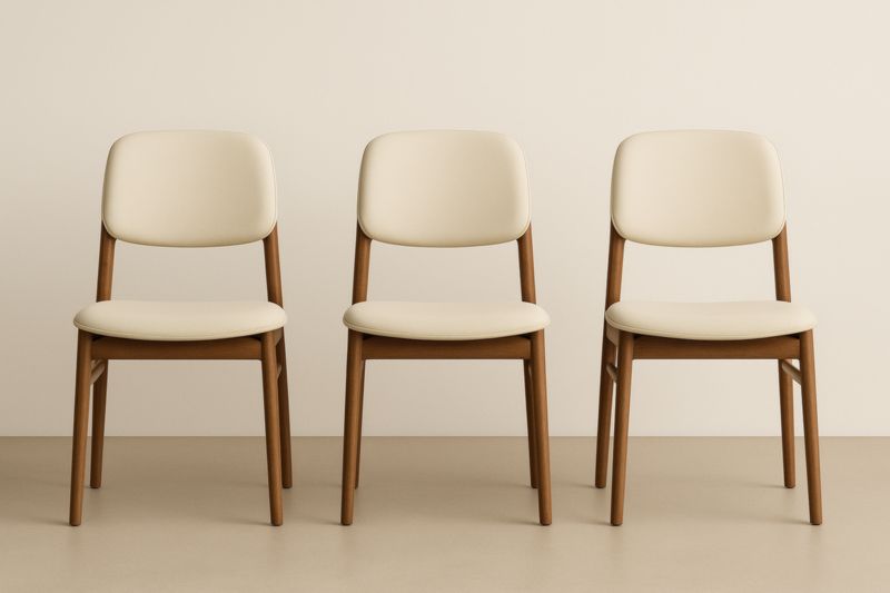 Chaise en bois avec assise et dossier rembourrés crème