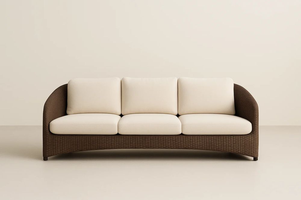 Canapé d'extérieur 3 places en rotin Marron avec coussins Crème