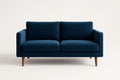 Canapé 2 places en velours bleu avec pieds en bois