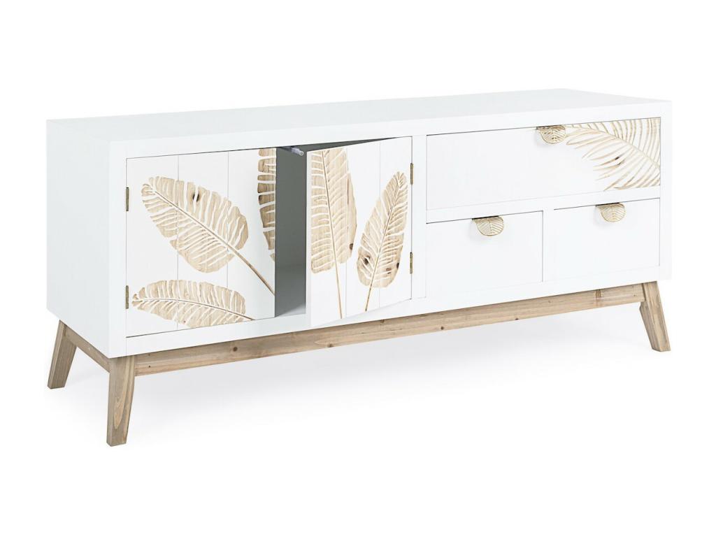 Laviechez - Meuble TV en bois vernis avec motifs L120