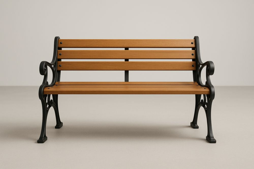 Banc de jardin en bois massif de chêne et fer forgé 120x60x80 cm(L×l×H)