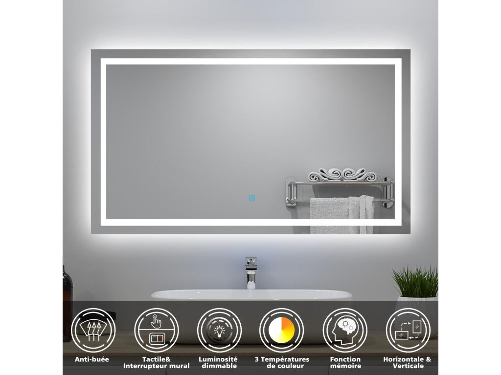 Ensemble meubles Salle de Bain 100cm avec colonne + miroir lumineux 3 couleurs + dimmable Chêne Decoepure