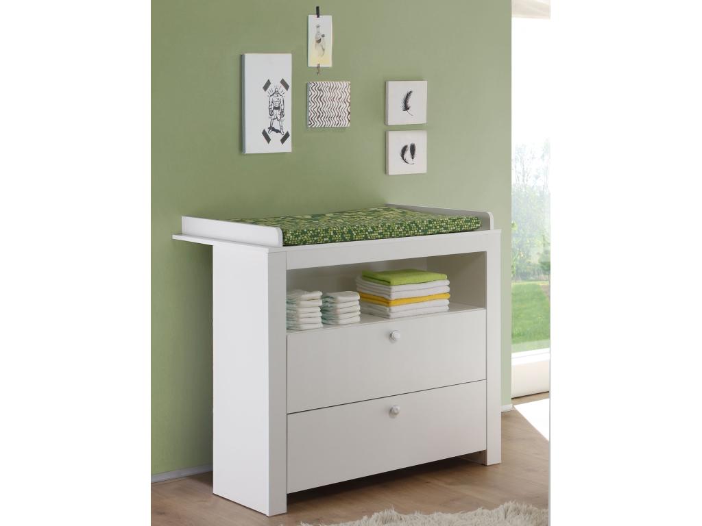 Decoepure Commode à langer avec 2 tiroirs et 1 tablette de rangement, blanc.