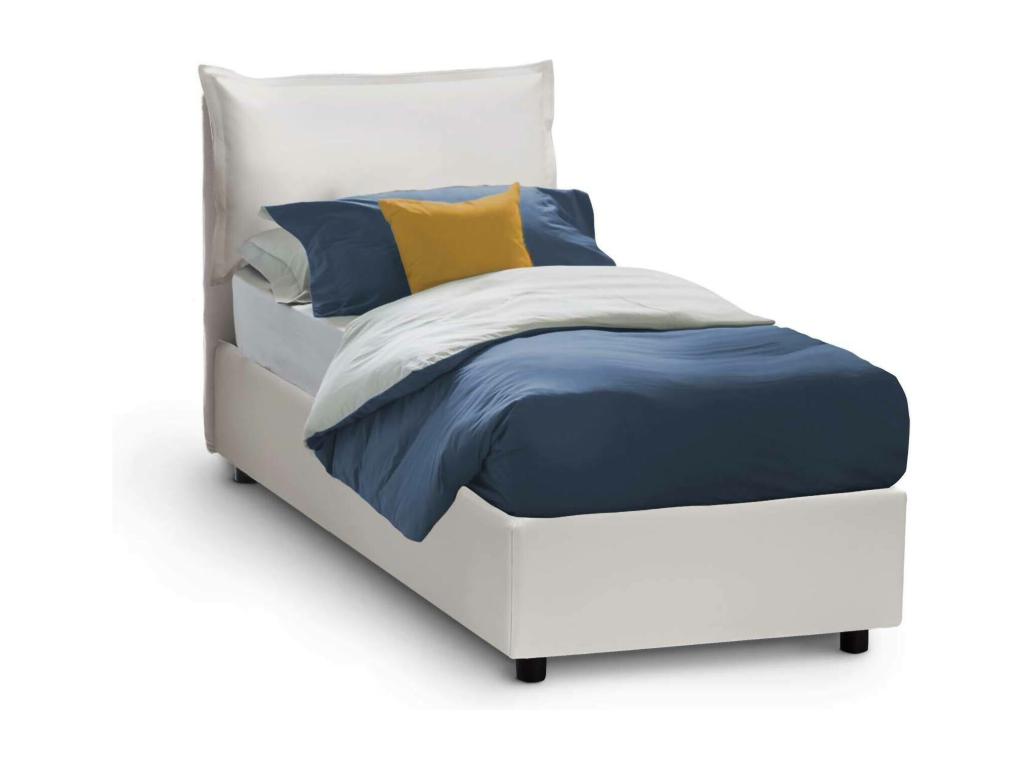 Lit simple Mobiliercosy, Lit coffre avec revêtement en éco-cuir, 100% Made in Italy, Ouverture frontale, adapté pour matelas 90*200 cm, Blanc
