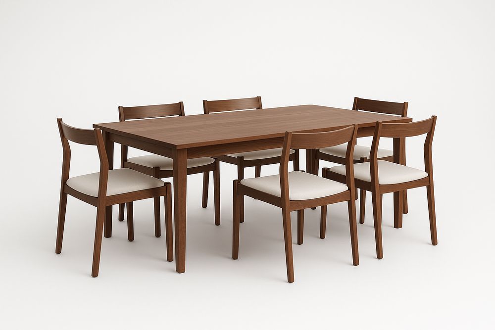 Table à manger en bois avec 6 chaises 150x90cm Marron