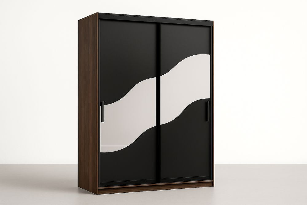 Armoire en bois noir avec portes coulissantes et verre