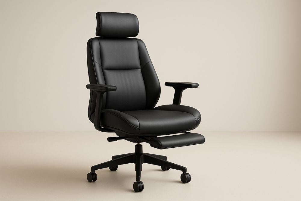 Chaise de bureau en cuir synthétique noir avec accoudoirs réglables